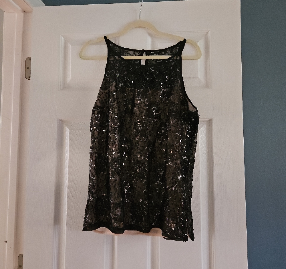 White House Black Market Sequin Black Tank Top/Camisole Size L